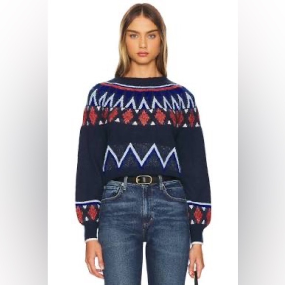 Sundry‎ Fairisle crew neck Wool blend sweater in navy